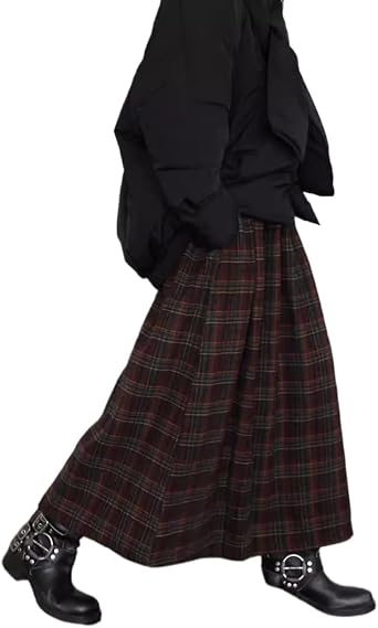 Womens Vintage Plaid Skirts Y2K Fairy Grunge Emo A-Line Tartan Long Skirts Acubi Alt Maxi Skirt Preppy Clothes
