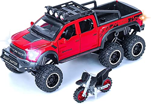 Image of DEOXY 1:24 F-150 Raptor CZ24 Diecast Metal 6x6 Off-Road Wheel Model Car with Sound and Light for Kids Age 3 Year and up (Multicolour)