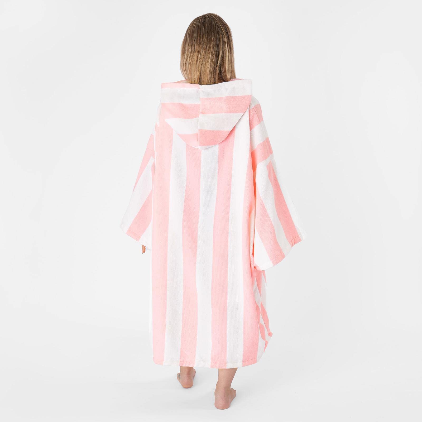 DREAMSCENE Handtuch Poncho Erwachsene Gestreiftes mit Kapuze, saugfähig, Badeponcho Herren Mikrofaser, schnell trocknend, Damen Wickelmantel, Surf Poncho Einheitsgröße Rosa