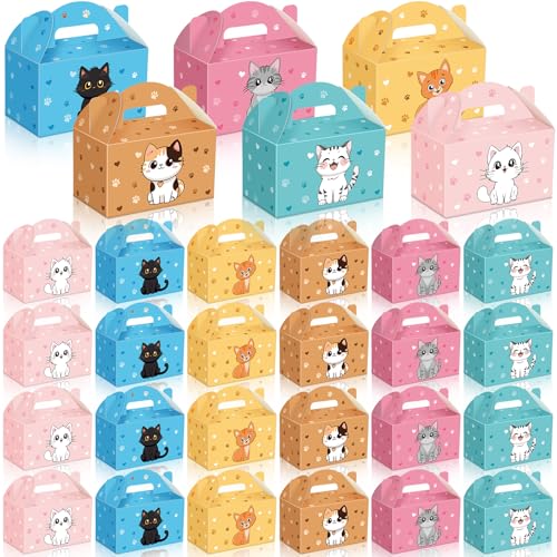 Dunzoom 24 Pcs Cat Party Favors Treat Boxes Kitten Goodie Bags Fo...