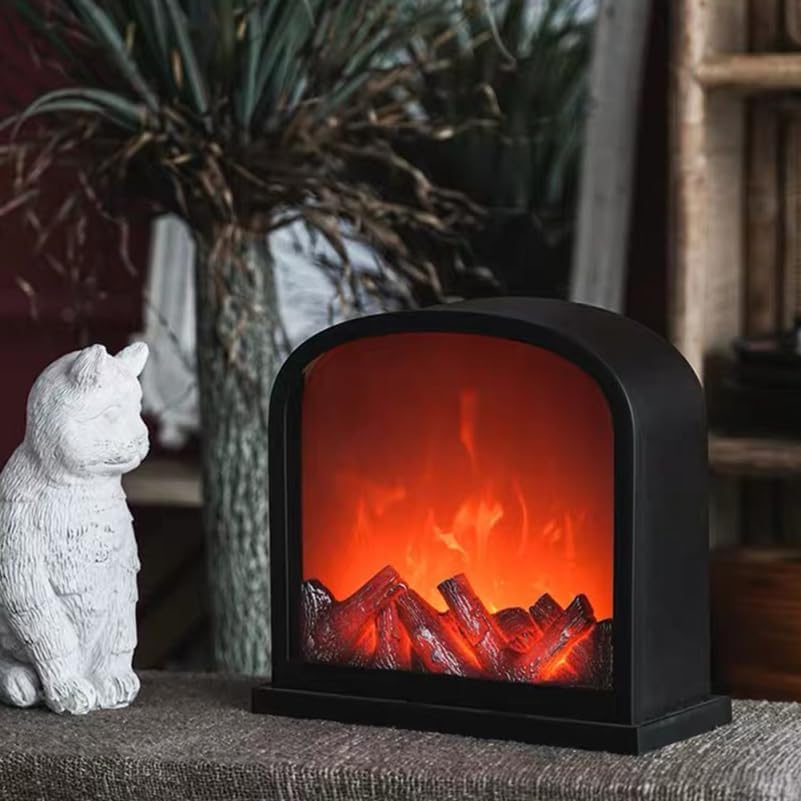 Cabilock USB Fireplace Night Light Table Lamp Decorative Led Flame Effect Black Plastic for Bedroom Home Party Holiday Decoration