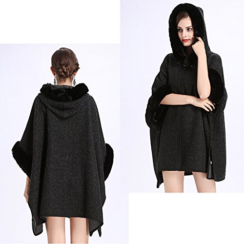 CoolD-Damen-Poncho-Cape-Winter-Umhang-Tweed-Jacken-mit-Kunstfell-Kragen-Kunstpelz-Stolen