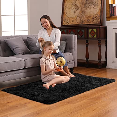 Ophanie 3 X 5 Feet Rugs For Bedroom, College Dorm Room Black Small Area Rug, Non-Slip Fluffy Shaggy Bedside Floor Soft Shag Fuzzy Plush Indoor Carpet For Kids Boys Teen Home Decor Aesthetic, Nursery #TOP3