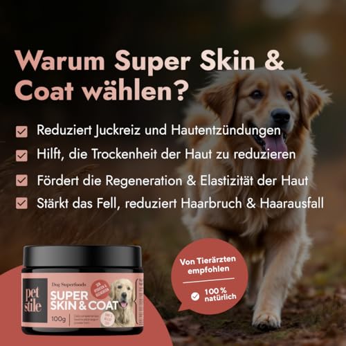 Petstile Super Skin & Coat – Natürliches Supplement für Hunde mit Fischkollagen, Leinsamen & Fischöl – unterstützt Haut, Fell, Regeneration & reduziert Entzündungen