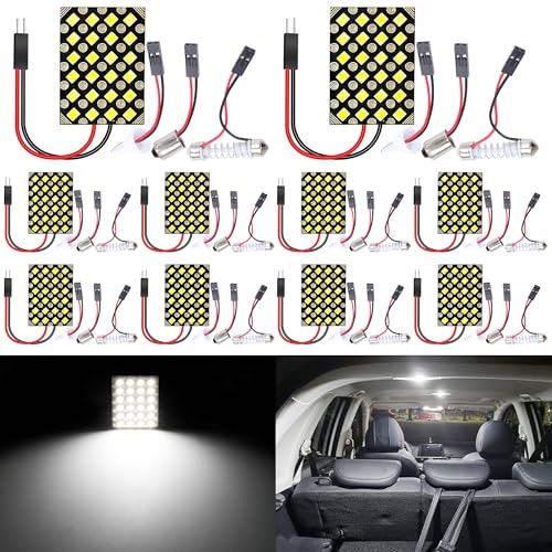 QAUBEN 10-Pack Cool White 2835 24SMD Led Panel Dome Light Auto Car Reading Map Light Bulb DC 12V with T10 / BA9S / Festoon Adapters