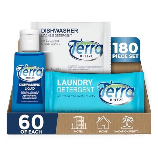Travel Laundry Detergent & Dish Soap | Terra Breeze 1-Shoppe All-In-Kit Bulk Hotel Size Amenities for AirBnB & Rentals | Dishwashing Liquid, Dishwasher Detergent & Premeasured Laundry Soap | 180 Pcs
