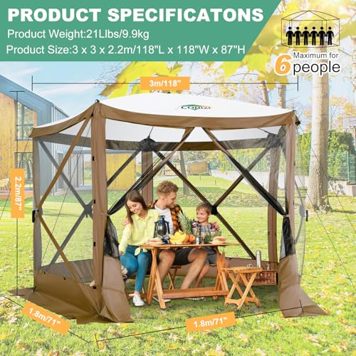 Image of COBIZI 10x10 FT Pop up Gazebo, Popup Canopy Tent,Instant Screened in Gazebos, Waterproof Portable Outdoor Small Screen Tents Sun Shelter,carpas para Patio for Camping, Garden and Backyard,Brown