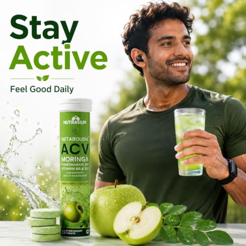 Image of Nutrasium ACV Moringa Metabolism Plus | Apple Cider Vinegar Effervescent Tablet | For Supports Weight Loss, Control Cravings, Convert Fat Into Energy, Boost Energy & Immunity | 120 Tablets Green apple