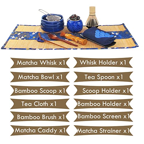 Artcome 12Pcs Japanese Matcha Tea Set, Matcha Bowl, Matcha Whisk, Whisk Holder, Traditional Scoop, Bamboo Brush And Bamboo Screen Handmade Matcha Ceremony Kit For Traditional Japanese Tea Ceremony #TOP1
