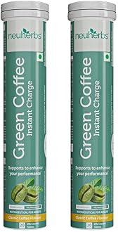 Neuherbs Plant Based Green Coffee Instant Charge in Classic Coffee Flavour 20 effervescent tablets | Boost Metabolism | Natural Caffeine - Pack of 2