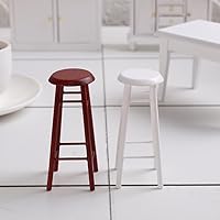 Vista 4 de Juego de 2 taburetes altos en miniatura, accesorios de muebles para casa de muñecas, taburetes de bar de plástico marrón para decoración de mini