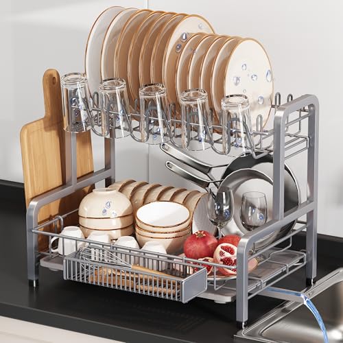 2-Tier Stainless Steel Dish Drainer with Drainboard