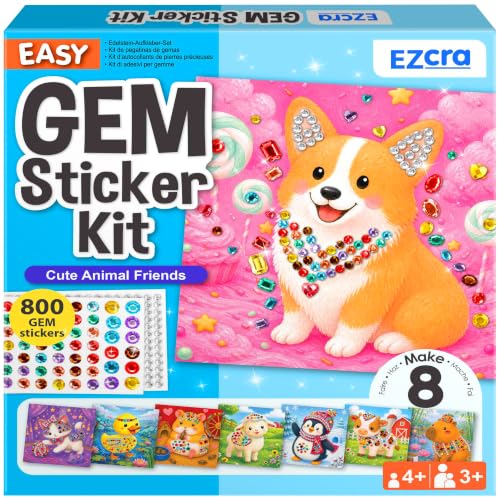 EZCRA Gem Sticker Kit for Kids - 800 Stickers, 8 Cute Animal Theme