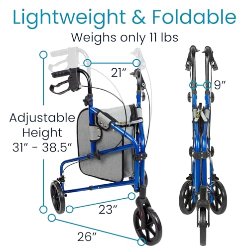 Image of Vive Mobility 3 Wheel Walker for Seniors - Foldable Narrow Rollator Walker