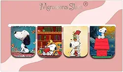 Kit 4 Marcadores de Página Magnéticos - Coleção Snoopy ama Livros