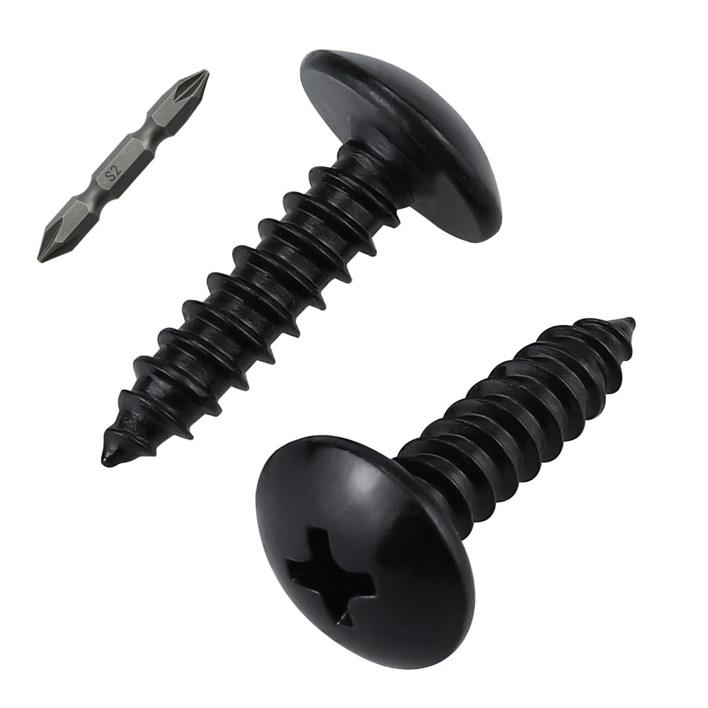 100 Pack #6 x 1/2" Black Truss Head Self Tapping Screws for Wood & Metal, 304 Stainless Steel 18/8- Indoor/Outdoor Use w/Phillips Bit