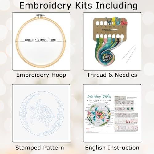 Louise Maelys Sea Turtles Embroidery Kits for Beginners, DIY Cross Stitch Starter Craft Kit for Adults Including Cloth with Pattern, Hoop, Needles Instruction and Threads by Louise Maelys - Image 2