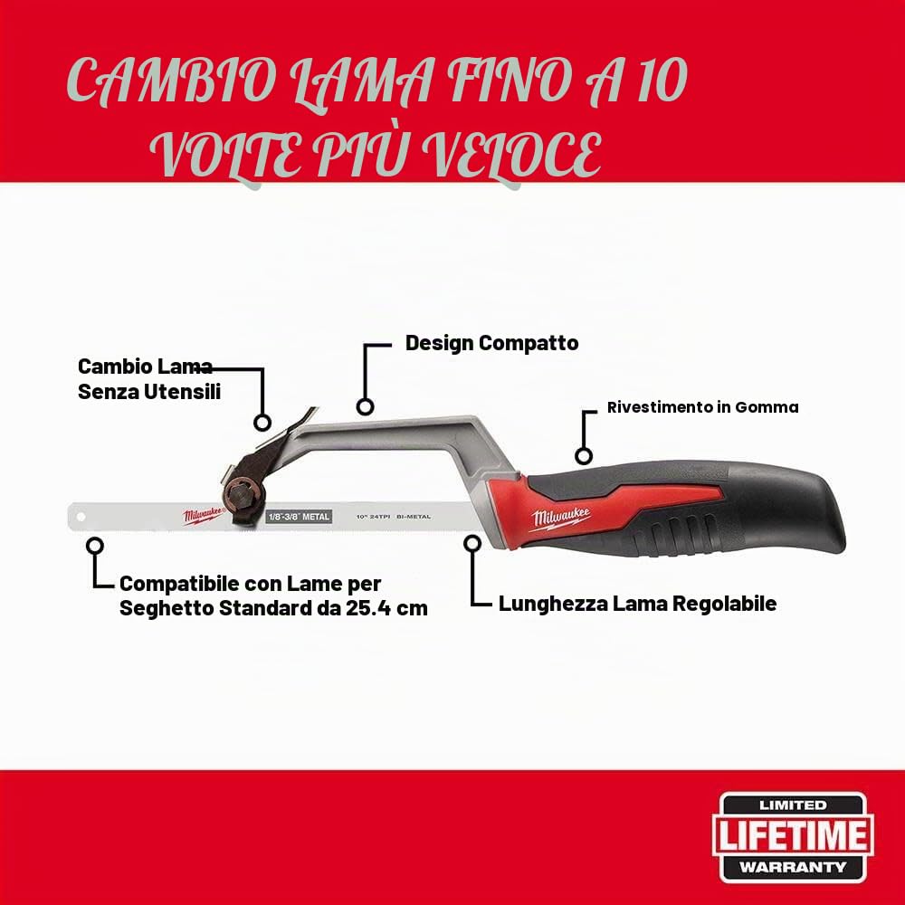 Milwaukee 48 – 22 – 0012 Compact Segaccio 25,4 cm, colore: Rosso/Nero, 25.40 cm
