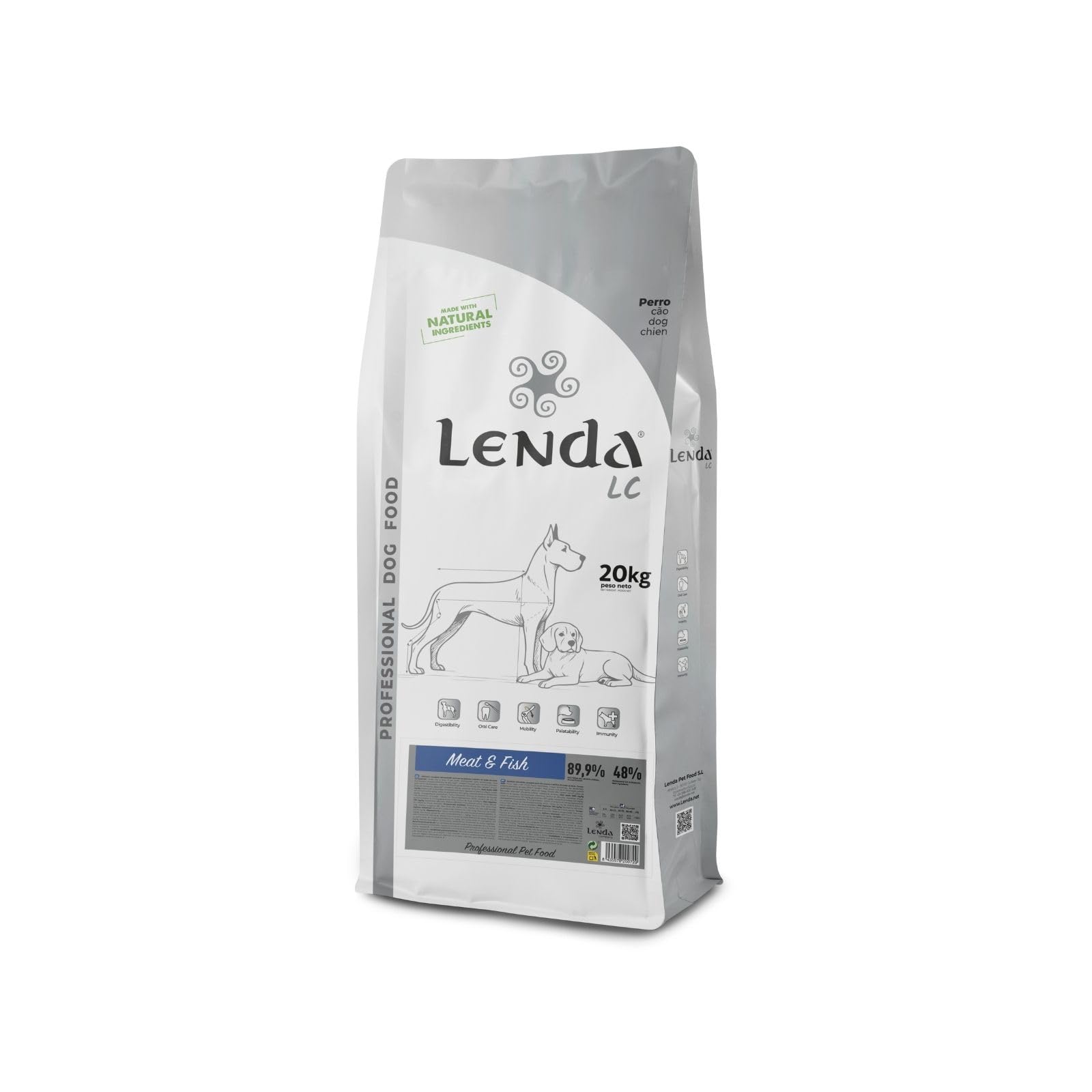 Lenda LC Meat & Fish 20 kg - Croquettes Chien Naturelles pour Chiens Adultes - Nourriture Chien Complète et Équilibrée - Races Petites et Moyennes - Viande et Poisson