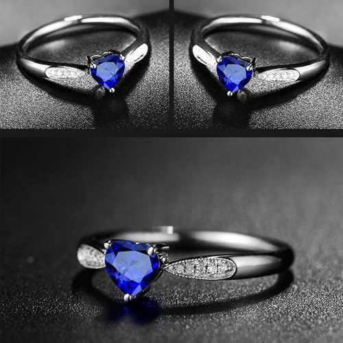 Women's Heart Ring, 925 Sterling Silver Plated Simulated Blue Sapphire Stackable Promise Engagement Wedding Band3