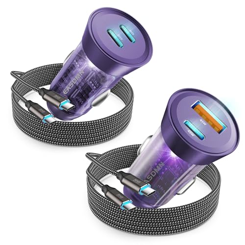 2-Pack 90W USB C Super Fast Car Charger, Dual-Port [PD/PPS 45W & QC 45W] Car Cigarette Lighter USB Charger Adaper for Samsung Galaxy S25 Ultra/S25+/S24 Ultra/S23+/S22,Note 20,Tab S9, iPhone 15(Violet)