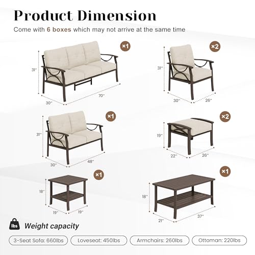 Image of FansaFurn 8-Pieces Outdoor Patio Furniture Set, Outdoor Metal Sectional Furniture with Cushions, Outdoor Conversation Seating Set with Coffee Table for Garden, Balcony, Deck, Backyard, Khaki