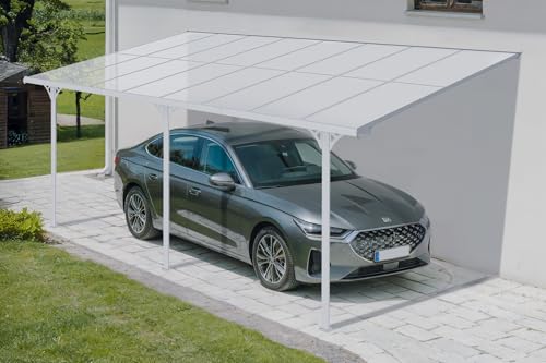 - Pergola/Tettoia addossata con tetto inclinato - Lunghezza: 495 cm e larghezza: 300 cm - Struttura: Alluminio - Bianco - Tetto: Policarbonato - Semitrasparente - Accessori e viti specifiche in dotazione