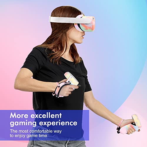 Image of VR Accessories for Oculus Quest 2, Silicone Set for Meta Quest 2, Include Controller Grip Leather Cover, VR Shell Cover, Face Cover, Lens Cover and 10PCS Disposable Eye Cover (Macaron)