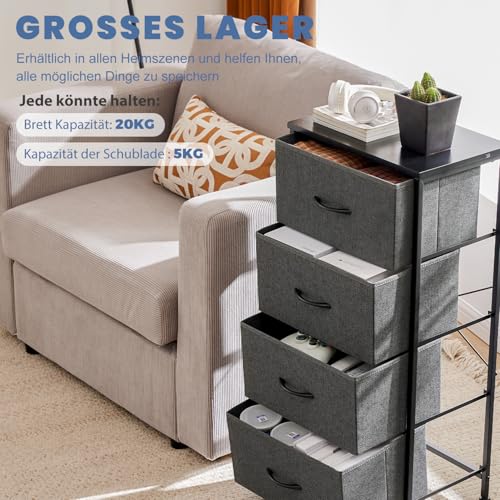DUMOS Kommode mit Schubladen - Kommoden & Sideboards für Schlafzimmer Geeignet, Komodenschrank mit 4 Schubladen, Stoffkommode mit Stabilem Stahlrahmen, Ideal für Schlafzimmer, Wohnzimmer (Grau) – Bild 4