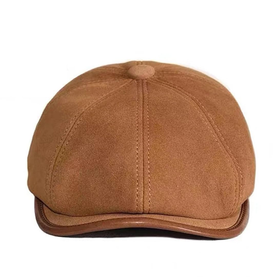 Boina de piel de ante para hombre, 100% ante de oveja, gorras octogonales