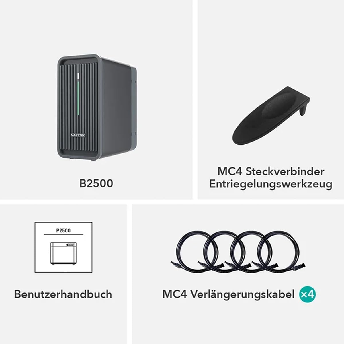 Marstek B2500 Speicher 2240Wh für Balkonkraftwerke, LiFePO4 Akku 6000 Ladezyklen, Erweiterbar, Einfache Installation, IP65 wasserdicht & staubfest (B2500D)