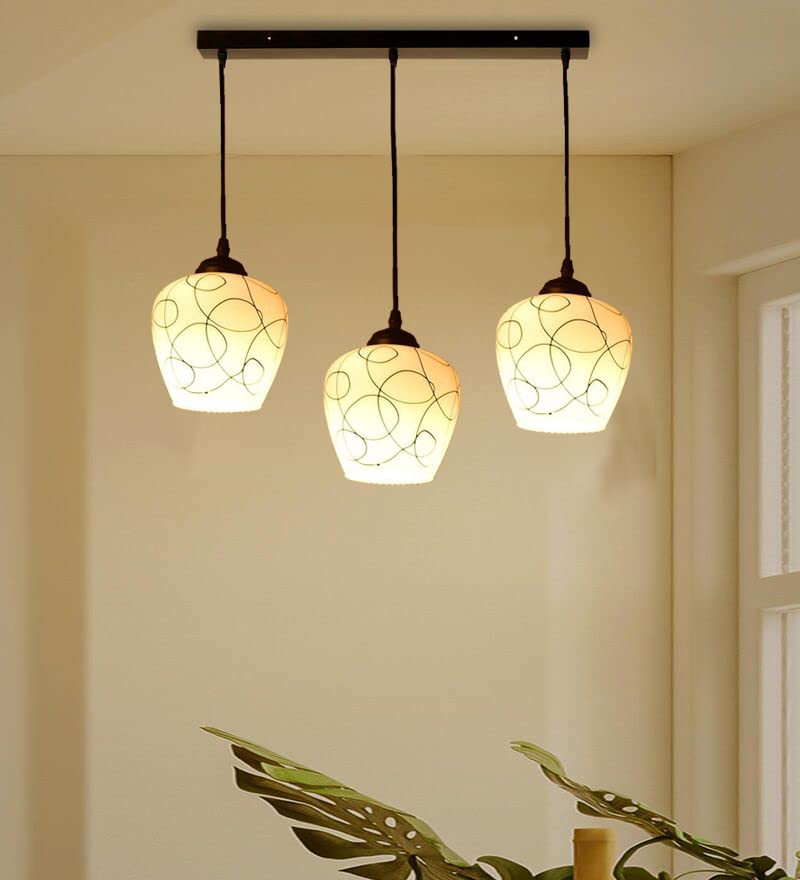Keyplus 3-Light Linear Hanging Light for Modern Ceiling Pendant Bell Shaped Lining Glass-image-38