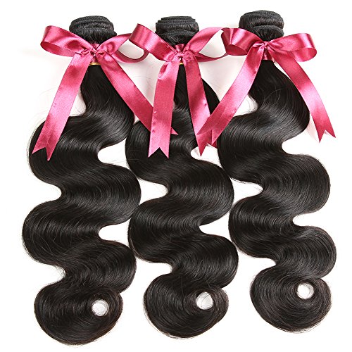 Miss Kiss Brazilian Hair Body Wave 3 Bundles 100% Human Virgin Hair Extensions Natural Color Body Wave Brazilian Hair Bundles Remy Curly Hair Weave(12 14 16)