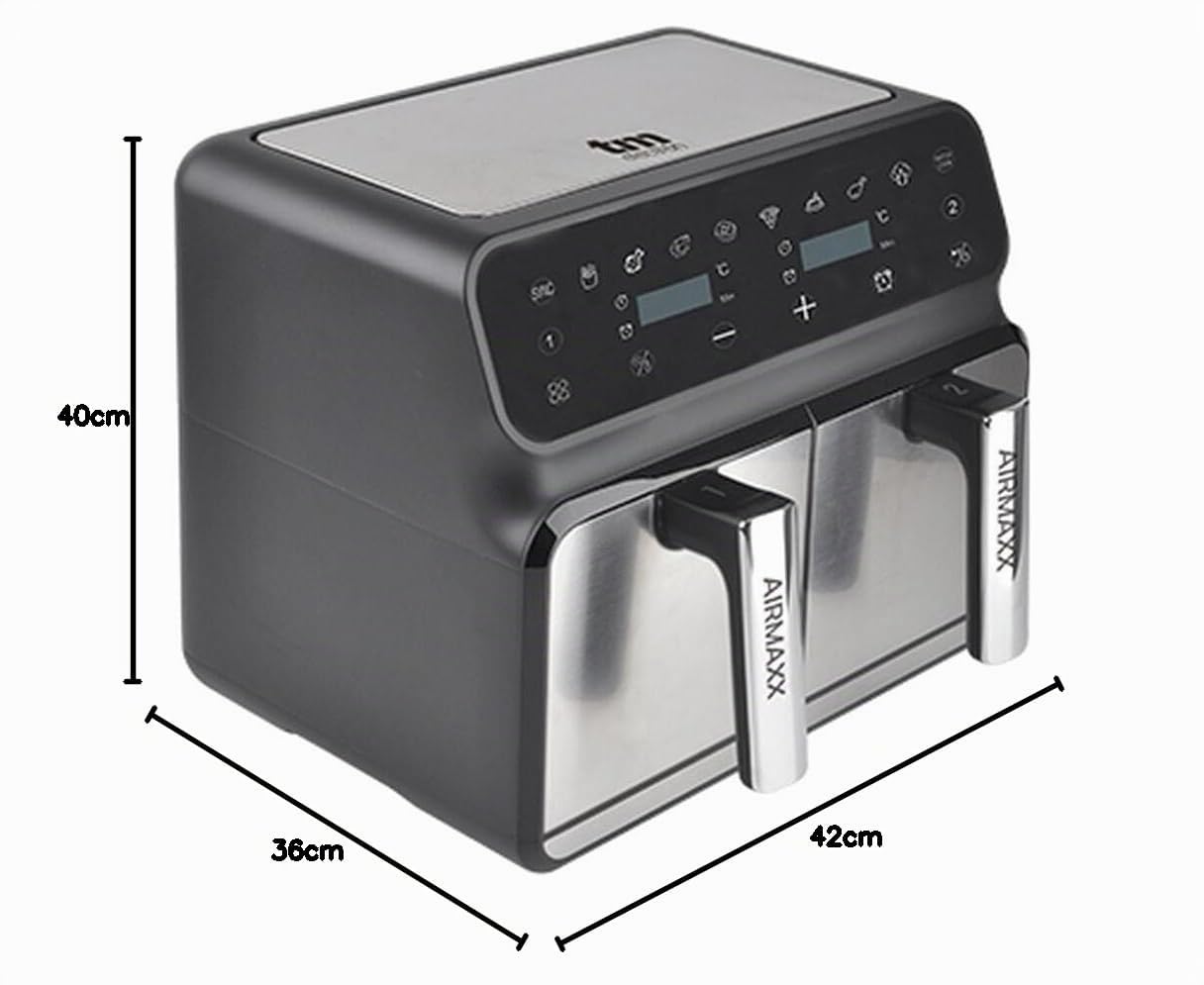 TM Electron TMPFR200 AIRMAXX freidora sin aceite con doble compartimento, capacidad de 8L en total (4L+4L), funciones SYNC y MATCHCOOK, revestimiento antiadherente, 8 programas, pantalla táctil, 1700W