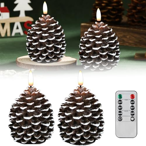 Weihnachtsdeko Tannenzapfen LED Kerzen mit Timerfunktion | 2 PCS...
