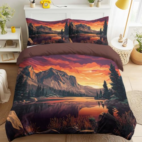 Housse de couette 200 x 220 cm coucher de soleil en microfibre orange