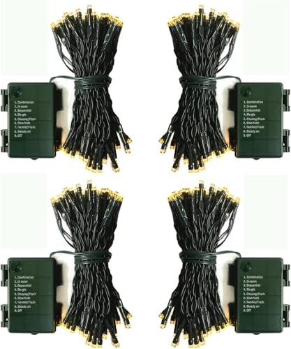 DBFAIRY 4 Pack Christmas String Lights, 5M 50 LED Green Wire Fairy Lights Battery Operated with Auto Timer 8 Modes for Indoor Outdoor Party Decorations - Warm White