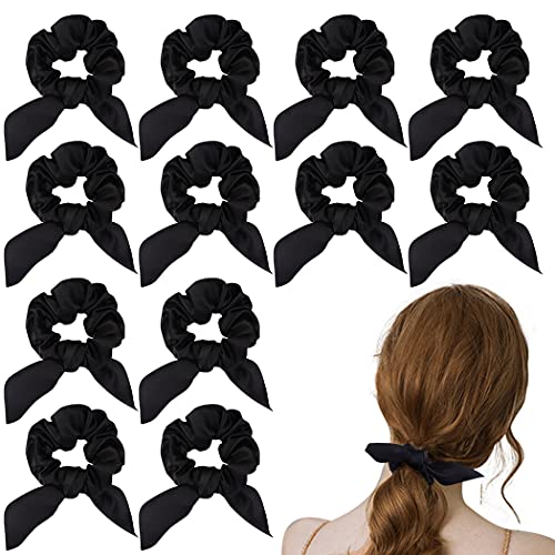ACO-UINT 12 Pack Hair Scrunchies for Women, Adorable Bow Scrunchies for Thick Hair, Black Hair Ties Bunny Ear Scrunchies Satin Scrunchies, Elastic Scrunchies with Bow for Ladies and Girls ACO-UINT 12 Pack Hair Scrunchies for Women, Adorable Bow Scrunchies for Thick Hair, Black Hair Ties Bunny Ear Scrunchies Satin Scrunchies, Elastic Scrunchies with Bow for Ladies and Girls