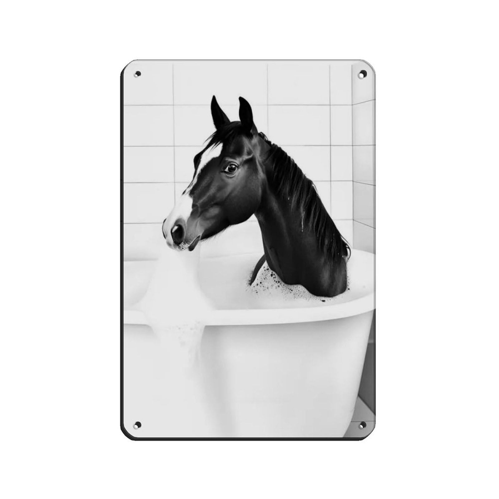 Horse in The Bathtub, Cute Bathroom Art Tin Sign Vintage Metal Pub Club Cafe Bar Home Wall Art Decoration Poster Retro 8x12inch(20x30cm)