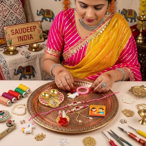 Image of SAUDEEP INDIA Decorative Fridge Magnet for Refrigerator Decor | Free Family Rakhi Set for Bhaiya Bhabhi Kid | Raksha Bandhan Gift Combo | Cotton Thread Rakhi Festive Gift Home Decor(Family Combo)