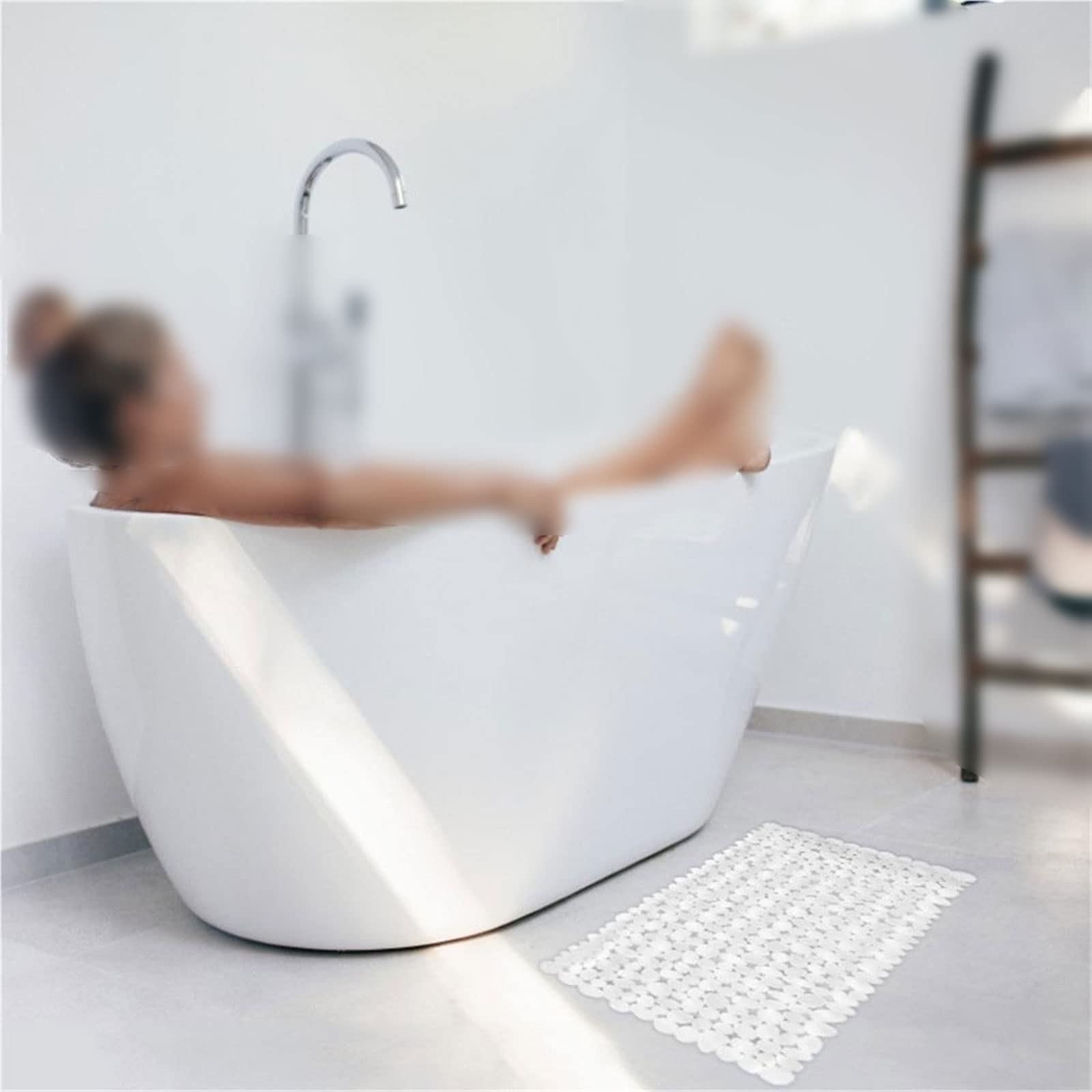 Alfombrilla de baño antideslizante para baño, ducha, baño, almohadilla de PVC con ventosas, alfombrilla antideslizante para bañera (blanco)