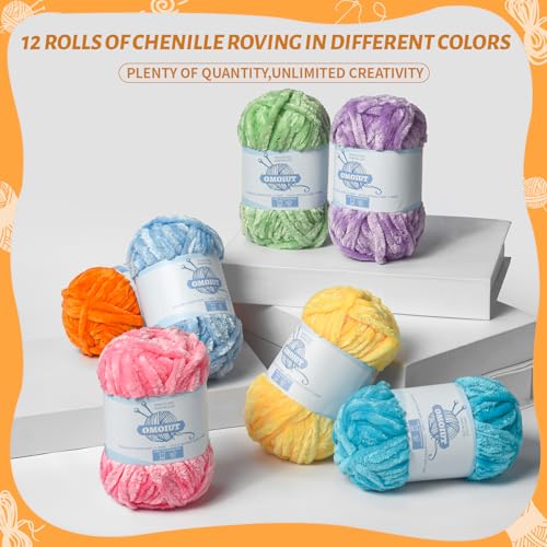 Image of 12 Pack 590 (yd) Chunky Chenille Yarn for Crocheting and Hand Knitting with Black Red White Green Yellow Rainbow Plush Velvet Yarn，Baby Blanket Yarn for Crocheting Soft Amigurumi Yarn