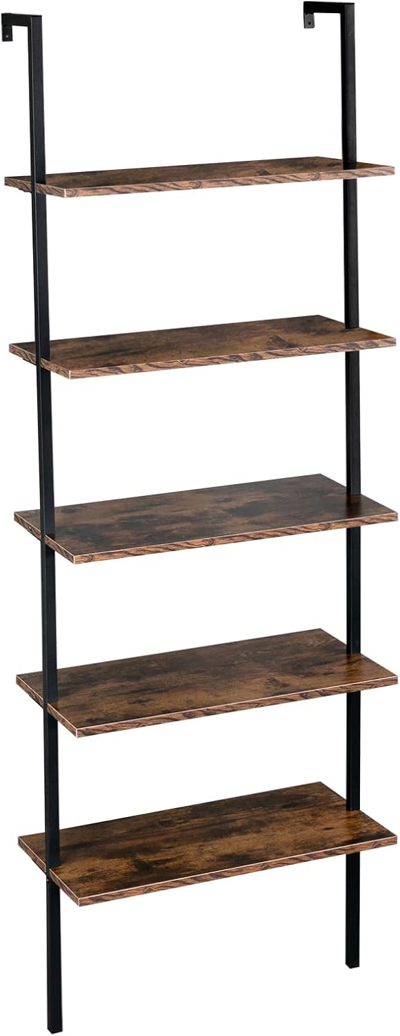 VINGLI 5Tier Bookshelf, Open WallMounted Bookshelf, 71 Inch Tall Ladder Bookcase