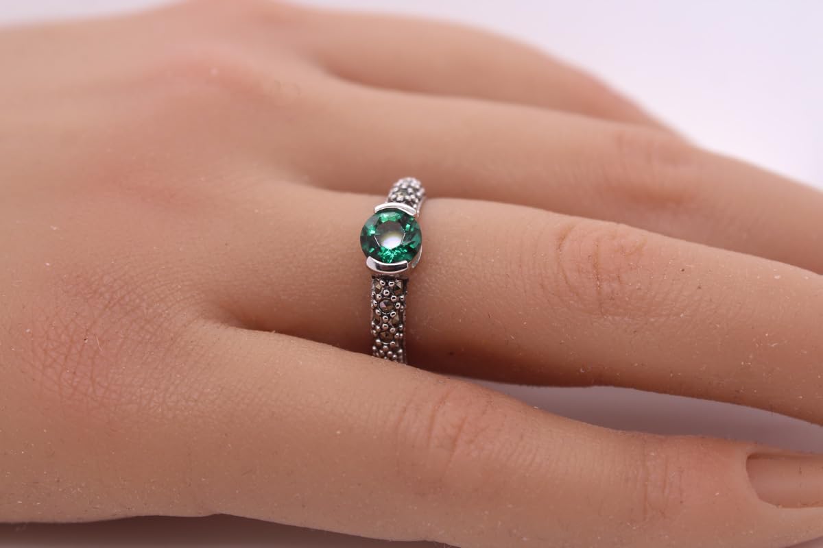 Ch.Abramowicz Markasit Ring Silber 925 gold schwarze Edelsteine grüner Quarz 18
