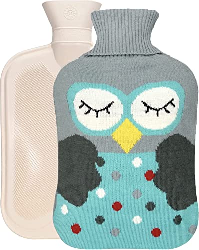 Wärmflasche mit Bezug, Wärmflaschen 2 Liter mit Strickbezug und Plüschtasche, Sicher und langlebig Und Frei Von Schadstoffen, Weihnachtsgeschenke, Geburtstagsgeschenke (Blau) Cover