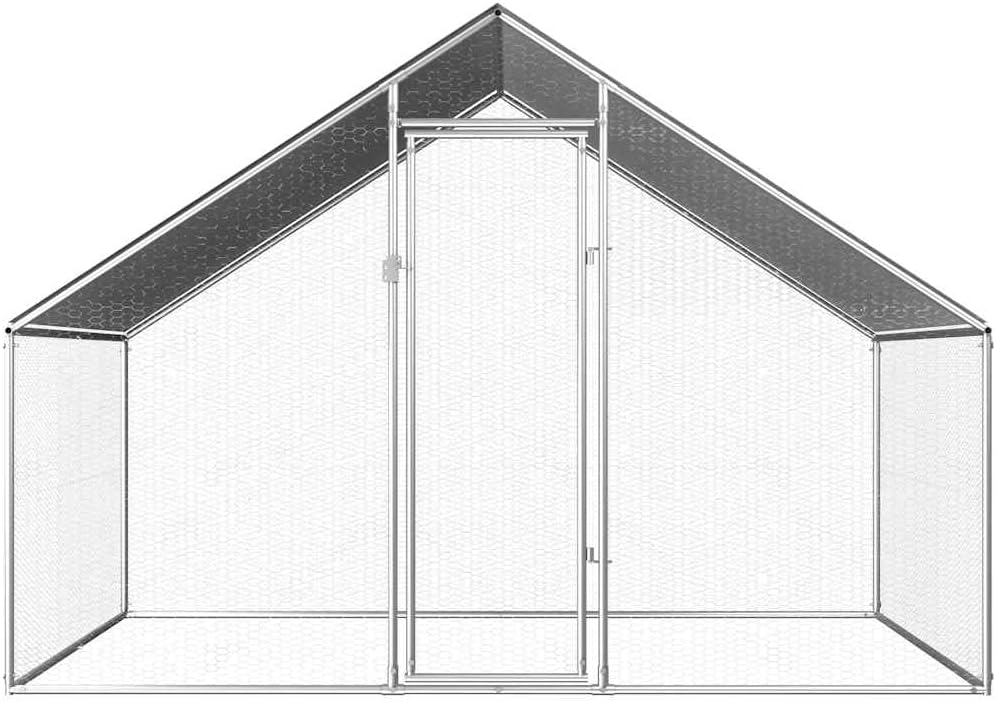 vidaXL Chicken Cage, Walk-in Chicken Coop, Chicken Pen, Poultry Cage for Hens Ducks Rabbits Small Animals Outdoor Backyard, Galvanized Steel