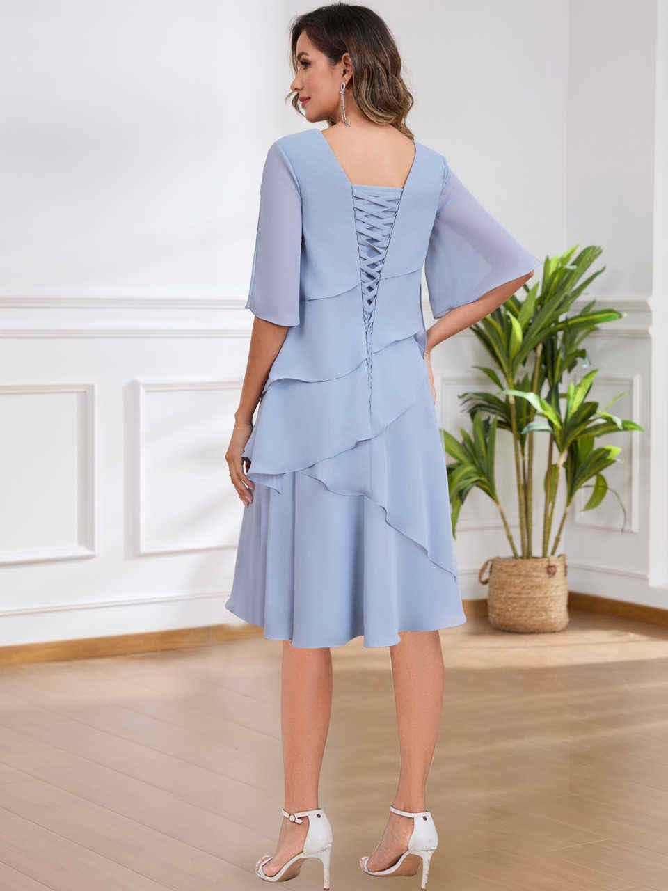 Tea Length Mother of The Bride Dresses for Women Chiffon Formal Evening Party Gown - Image 5