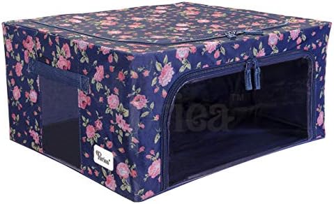 Periea Beau Folding Collapsible Stackable Fabric Home Storage Boxes with Steel Frames (Black & White, Large)