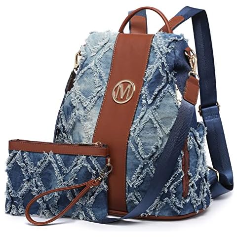 MKP Women Fashion Backpack Purse Jean Denim Convertible Handbag Anti-Theft Rucksack Travel School Shoulder Bag with Wristlet, Denim Blue, 11.8"L x 5.5"W x 14"H Cover