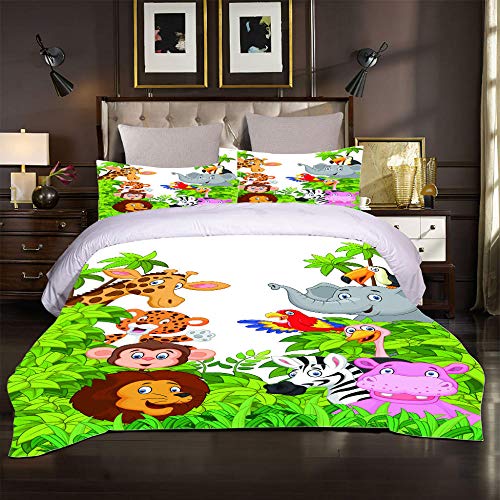 KAABUN Housse De Couette avec Taies d'oreiller Animal d'arbre de Dessin animé 140X200Cm Housse Couette en Microfibre + 2 X Taies Oreiller 65X65cm Et pour Garçons Et Filles Cover
